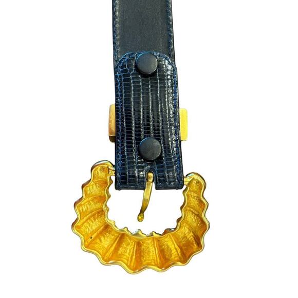KLEINBERG SHERRILL Gold Tone Buckle with Black Snake Pattern Strap- Medium Large main image 5